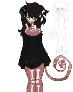 a drawing of a girl with black hair and cat ears, standing next to a white background