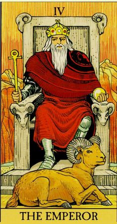 the emperor tarot card with an image of a goat and a man sitting on it