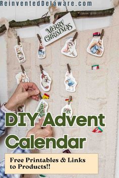 the diy advent calendar is hanging on a wall with stickers and magnets