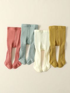 4pcs/Pack Baby Girls Fashionable Thick Knitted Leggings, Soft & Warm, For Fall/Winter Multicolor    Knitted Fabric Plain  High Stretch Winter Baby & Kids' Socks & Tights, size features are:Bust: ,Length: ,Sleeve Length: Toddler Tights, Knitted Leggings, Vogue Kids, Seluar Ketat, Knit Tights, Kids Slippers, Winter Leggings, Winter Baby