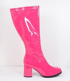 Hot Pink Patent Leatherette Knee High Go Go Boots – Unique Vintage Pink Knee High Boots, Go Go Boots, Pride Shoes, Rainbow Shoes, Gogo Boots, Pink Boots, 3 Inch Heels, Fashion High Heels, Shoe Store