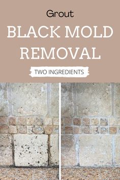 a black mold removal with two ingredients in front of it and the words grout on top