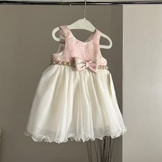 American Princess Dress New, 6 Months, Pink Pink Princess Sleeveless Holiday Dress, Pink Sleeveless Princess Holiday Dress, Pink Sleeveless Spring Holiday Dress, Pink Holiday Dress For Summer Dress-up, White Fitted Sleeveless Dress For Dress-up Occasions, Princess Style White Dress For Fancy Events, White Holiday Dress For Spring Dress-up, White Holiday Dress For Spring Events, White Sleeveless Dress For Dress-up Occasions