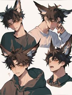 four different poses of an anime character with horns