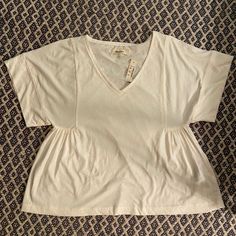 Original Tags On, Never Worn, Brand New. V-neck Cotton Tops For Loungewear, Casual V-neck Loungewear Top, Cotton V-neck Tops For Spring, Cotton V-neck Shirt For Day Out, Cotton V-neck Top For Day Out, Relaxed Fit V-neck Top For Day Out, Casual Cotton Tops For Day Out, Madewell Top, White Tops