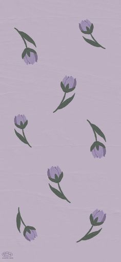 an image of purple flowers with green leaves on the stems and in the background is a lilac wallpaper