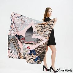 Olivia Mark - Printed large square scarf female new simulation silk twill silk shawl satin shawl scarf Spring Silk Shawl Scarf, Square Silk Scarf For Spring, Silk Shawl Scarves For Spring, Silk Shawl Scarf For Spring, Spring Square Silk Scarf, Pink Silk Square Scarf For Spring, Silk Shawl Scarf, Pink Square Silk Scarf For Spring, Large Square Scarf