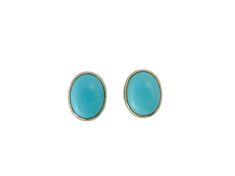 8x6mm oval turquoise cabochons in 14k yellow gold bezel stud earrings are a classic for every day or to add a little blue to your wedding look.  In stock and ready to ship. DETAILS: Stones: natural turquoise, Campitos mine, stabilized to protect color Metal: Solid 14k Yellow Gold Size: 8x6mm The last photo shows the 10x8mm in lapis and the 8x6mm in turquoise for size reference. Classic Turquoise Oval Cabochon Jewelry, Formal Turquoise Oval Earrings, Classic Oval Turquoise Jewelry, Yellow Gold Stud Earrings, Gold Diamond Engagement Rings, Wedding Look, Gold Stud Earrings, Gold Stud, Leaf Pendant