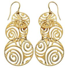 Step into sophistication with Aurealis' 10k yellow gold swirly circle dangle earrings. With secure French hook fasteners, these earrings are designed for any occasion. The intricate pattern and superior craftsmanship provide a luxurious flair to any outfit, making them a perfect addition to your jewelry collection and an exquisite gift option. | PAJ 10k Yellow Gold Swirl Circle Dangle Earrings Elegant Swirl Earrings, Elegant Yellow Gold Swirl Earrings, Elegant Swirl Ear Wire Jewelry, Elegant Swirl Earrings With Ear Wire, Elegant Swirl Ear Wire Earrings, Elegant Spiral Filigree Jewelry, Elegant Yellow Gold Swirl Jewelry, Elegant Spiral Gold Plated Earrings, Luxury Round Filigree Earrings