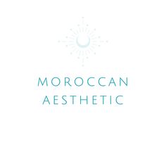 the logo for moroccan aesthetic, which is located in front of a white background with blue lettering