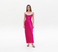 Fuchsia Pink Silk Satin Maxi Slip Dress, Pink Silk Dress, Bias Cut Dress, Satin Dress, Wedding Guest Dress, Prom Dress, Dress for Bridesmaids, Backless Pink Midi Slip *  Size: Please write your chest, waist, hips, height, and we will make a dress to your individual measurements! After you place your order, we may ask you for additional measurements. We do this to ensure that the dress fits you perfectly👌😊 *  Product description: * The photo shows a satin dress in a shade of fuchsia * Slim fit * Cowl neck * Spaghetti straps * Lace-up back *  Our fabric: We have used a premium quality silk satin and 100% silk: it's light and soft, pleasant to wear and easy to wash. *  Shipping: We have two shipping options that we can offer: Standard shipping and Express shipping. 1) Standard shipping take Satin Dress Wedding Guest, Satin Dress Wedding, Pink Silk Dress, Bias Cut Dress, Dress Wedding Guest, Cut Dress, Maxi Slip Dress, Silk Slip Dress, Satin Maxi