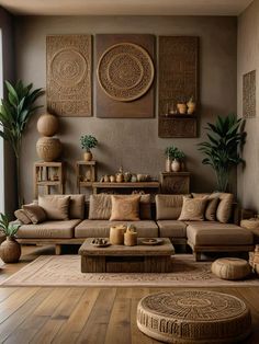 a living room filled with lots of furniture next to a large window on top of a hard wood floor