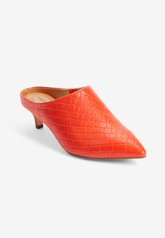 A smooth, supple leather-like upper distinguishes a streamlined mule in an ultra-stylish kitten heel silhouette. PS: There will be variations in print due London Gifts, Swimsuits For All, Kitten Heel, 7 11, Leather Slip Ons, Mules Shoes, Mule, Kitten Heels, Shoes Sandals