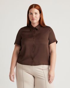 Stretch silk that you can wash? Just for you. This classic silk blouse in a short sleeve has a bit of stretch for a more forgiving fit and additional versatility. Perfect for work meetings, or stepping out to brunch. Plus, silk fiber contains 18 kinds of amino acids that make it amazing for skin nourishment, hypo-allergenic, and naturally thermoregulating to help maintain body temperature. Silk Fiber, Hot Fudge, Women Long Sleeve Tops, Silk Shorts, Stepping Out, Peasant Blouse, Short Sleeved Sweaters, Clothing Ideas, Linen Women