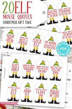 elf movie quotes christmas gift tags with free printables for the holiday season, set of 20