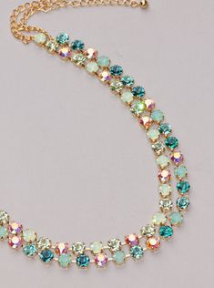 "Stunning necklaces made entirely using Swarovski elements. Each necklace is hand-set with rhinestones in your color choice. Colors are Mint Blue Opal,Teal,Crystal AB or Celery Green,Mint Green Opal,Crystal AB. Necklace comes in your choice of metal finish - all prongs are softly rounded and won't catch on clothing. Closes with a lobster clasp. Necklace easily adjusts to fit 15\" up to 20\". Please choose desired metal and stone color at checkout. Listing is for ONE necklace, in your choice of c Swarovski Necklace, Fancy Jewellery, Green Opal, Tennis Necklace, Crystal Ab, Affordable Jewelry, Girly Jewelry, Opal Crystal, Dream Jewelry