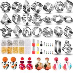 PRICES MAY VARY. 705 pcs polymer clay earrings kit includes 49 stainless steel cutters in 24 shapes, 16 circle cutters, 40 earring hooks, 200 jump rings, 100 jump rings, 200 silicone backs, 100 studs Sturdy and durable stainless steel cutters create clean cuts in clay, double rolled edges protect hands Easily make customized earrings, rings, charms, necklaces with cutters and accessories Beginner-friendly, just press cutters into clay to get shapes Cruzix 705 PCS Polymer Clay Earring Cutter Jewe Earring Kit, Diy Ceramic, Jewelry Making Kits, Earrings Making, Polymer Earrings, Polymer Clay Tools, Clay Earring, Stud Jewelry, Molding Clay