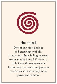 a card with an image of a spiral on it and the words, one of our most ancient and entwined symbols