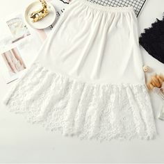 Women Skirt Extender Knee Lace Slip Hollow Length A-Line Half Extenders Women Lady Lace Slip Casual Skirt Extender, Stretch Dresses, Petticoat Skirt, Plaid Pleated Skirt, Basic Skirt, Skirt Y2k, Women Skirt, Knee Skirts, Under Dress