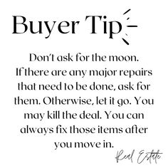 a black and white photo with the words buyer tip written in cursive font