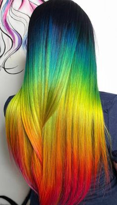 Unicorn With Rainbow, Pastel Rainbow Hair, Hair Rainbow, Pretty Rainbow, Cute Hair Colors, Creative Hair Color, Neon Hair