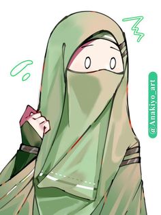 a drawing of a woman wearing a green hijab