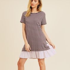 Adorable Ruffle Dress With Pockets. Amazing Fabric Quality, Cute Ruffle On The Bottom And Back Side, Has A Relaxed Fit. Spring Striped Dress With Ruffle Hem, Striped Tiered Dress With Ruffle Hem, Casual Mini Dress With Striped Hem, Striped Short Sleeve Dress With Ruffles, Keyhole Halter Dress, Spring V-neck Sleepwear With Ruffles, Amara Dress, Rayon V-neck Dress With Ruffle Hem, Red Sleeveless Dress