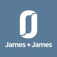 the james and james logo on a blue background