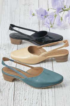 Clarks Sandals, Kitten Heel Shoes, Low Heel Sandals, Patent Leather Shoes, Low Heel Shoes, Ankle Strap Pumps, Slingbacks, Leather Shoes Woman, Coldwater Creek