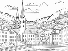 illustration of Slovenian landscape coloring page Relaxing Day, Colorful Landscape, Cultural Heritage, Slovenia