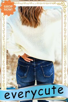 White Waffle Knit Hollow-out Eyelet Pullover Sweater Winter Sweaters, Waffle Knit, Pullover Sweater, Pullover Sweaters, Waffles, Cardigans, Fall Winter, Knitting, White