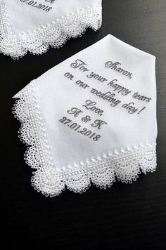 Wedding hankerchief, personalized git for mom from daughter, mother of the bride gift, bride handkerchief, bridesmaid handkerchief, hankie SIZE * 11,8 x 11,8 - 30 cm x 30 cm COLOUR on a pic - 32 (grey) MATERIALS * 100% Cotton - Batista Personalize with any text (UP TO 30 WORDS for the saying). All wedding handkerchief: ♥ Mother of the Bride https://www.etsy.com/shop/llemio?ref=l2-shopheader-name§ion_id=22854379 ♥ Mother of the Groom https://www.etsy.com/shop/llemio?ref=l2-shopheader-name§ion_id= For Your Happy Tears, Bride Handkerchief, Wedding Hankerchief, Embroidered Hankies, Mother Of The Bride Gift, Wedding Handkerchief, Daughter Mother, Happy Tears, Bride Gift