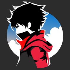 an anime character with black hair and red shirt