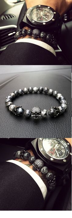 Skull Bracelet Men, Herren Style, Mens Bracelets, Jewerly Making, Gq Style, Bracelet Pandora, Wrist Wear, Skull Bracelet, Mens Beaded Bracelets