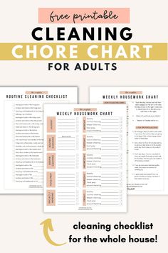 cleaning checklist with the text free printable chores chart for adults