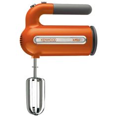 an orange hand mixer on a white background