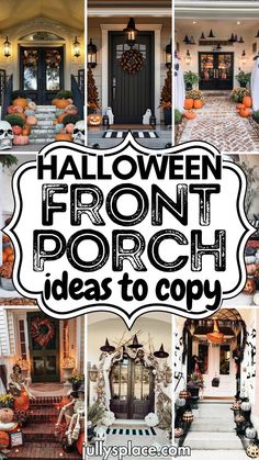 halloween front porch decor, halloween front porch ideas, halloween porch ideas Halloween Porch Decorations Diy, Halloween Porch Ideas, Diy Halloween Porch, Halloween Front Porch Ideas, Halloween Entryway, Christmas Front Porch Ideas, Creative Halloween Decorations, Halloween Front Door Decorations, Decorating For Halloween