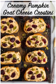 creamy pumpkin goat cheese crostini is an easy appetizer for thanksgiving