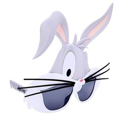 a cartoon bunny with sunglasses on it's face and ears sticking out from its mouth