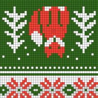 a cross stitch christmas sweater with red and white flowers on green background, in the shape of an ornament