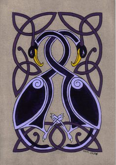 an art work with two birds in the middle of it, surrounded by celtic designs