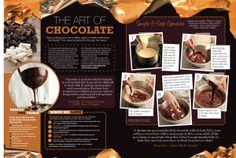 an advertisement for the art of chocolate, with pictures of ingredients and instructions to make it