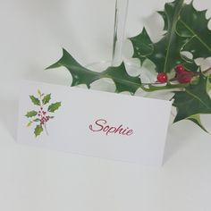 Personalised Holly Christmas Table Place Cards. Christmas Day Dinner, Lunch, Party and Wedding Place Name Cards. Green Holly And Red Berries Christmas Table Setting Name Cards, Christmas Table Namecard, Christmas Dinner Party Decorations Place Settings Name Cards, Christmas Wedding Name Place Cards, Christmas Dinner Table Name Tags, Christmas Day Dinner, Christmas Wedding Table