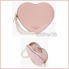 Premium Quality KATE SPADE FAUX PEARL LOVE SHACK 3D PATENT HEART WRISTLET PINK KG230 NWT $229, Women's Bags New York Love, Pearl Love, Pink Wristlet, 3d Heart, Tea Rose, Script Logo, Shopping Ideas, Love To Shop, Black Purses