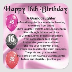 happy 16th birthday poem for granddaughter with balloons