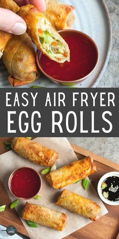 egg rolls with dipping sauce on the side and an easy air fryer egg roll recipe