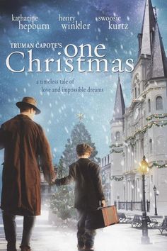 one christmas movie poster with two men walking in front of a church and holding hands