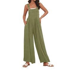 Fantaslook Wide Leg Jumpsuits for Women Casual Overalls Summer Rompers Jumpers Loose Sleeveless Straps Outfits With Pockets Womens jumpsuit is made of light and soft materials. The fabric is light, breathable and comfortable to wear. Wide leg jumpsuits with pockets and adjustable shoulder straps can adjust the body proportion and show a more perfect self. One piece rompers for women is fashionable and loose, which is very suitable for casual summer life. Through simple collocation, you can reflect different styles of yourself. Add this summer overalls for women to your wardrobe quickly.  Size Chart S----Front Length 124cm/48.82" ---Side Length 105cm/41.34"---Waist 100cm/39.37" M----Front Length 126cm/49.61" ---Side Length 106cm/41.73"---Waist 106cm/41.73" L----Front Length 128cm/50.39" --- Jumpsuits For Women Casual, Casual Summer Rompers, Overalls Summer, Summer Overalls, Wide Leg Jumpsuits, Summer Rompers, One Piece Jumper, Rompers For Women, Summer Life