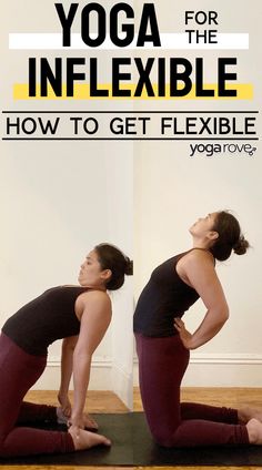 a woman is doing yoga in front of a wall with the words yoga for the flexible