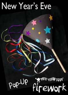 a black background with the words pop - up firework written in white and colorful streamers